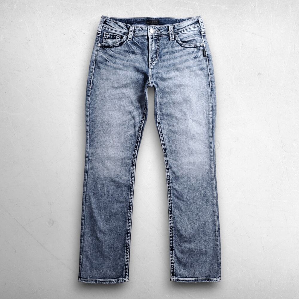 Silver Suki Baby Boot Jeans Women 31 Blue Md Blue Thick Stitch Stretch Cowgirl
